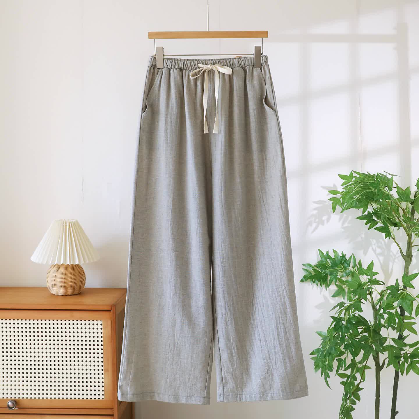 Pantaloni da salotto in cotone e lino coordinati per coppie - Grigio - Donne - 2XL - image 13