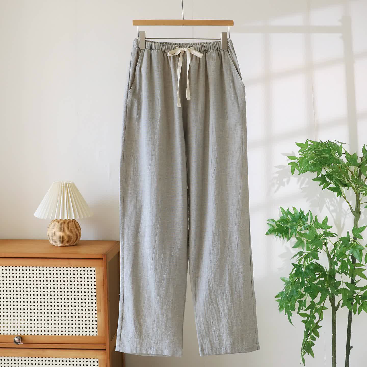 Pantaloni da salotto in cotone e lino coordinati per coppie - Grigio - Uomini - 2XL - image 14