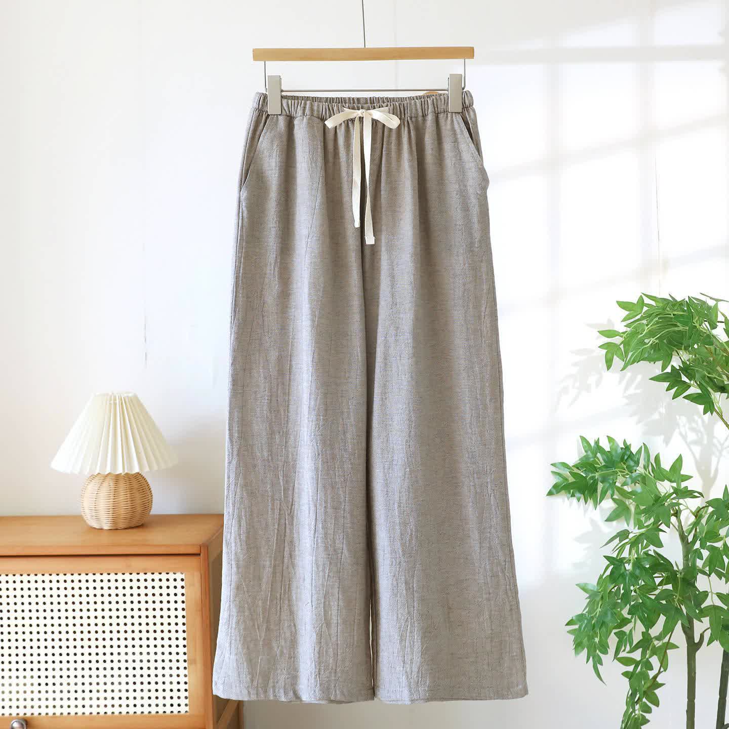 Pantaloni da salotto in cotone e lino coordinati per coppie - Caffè leggero - Donne - 2XL - image 15