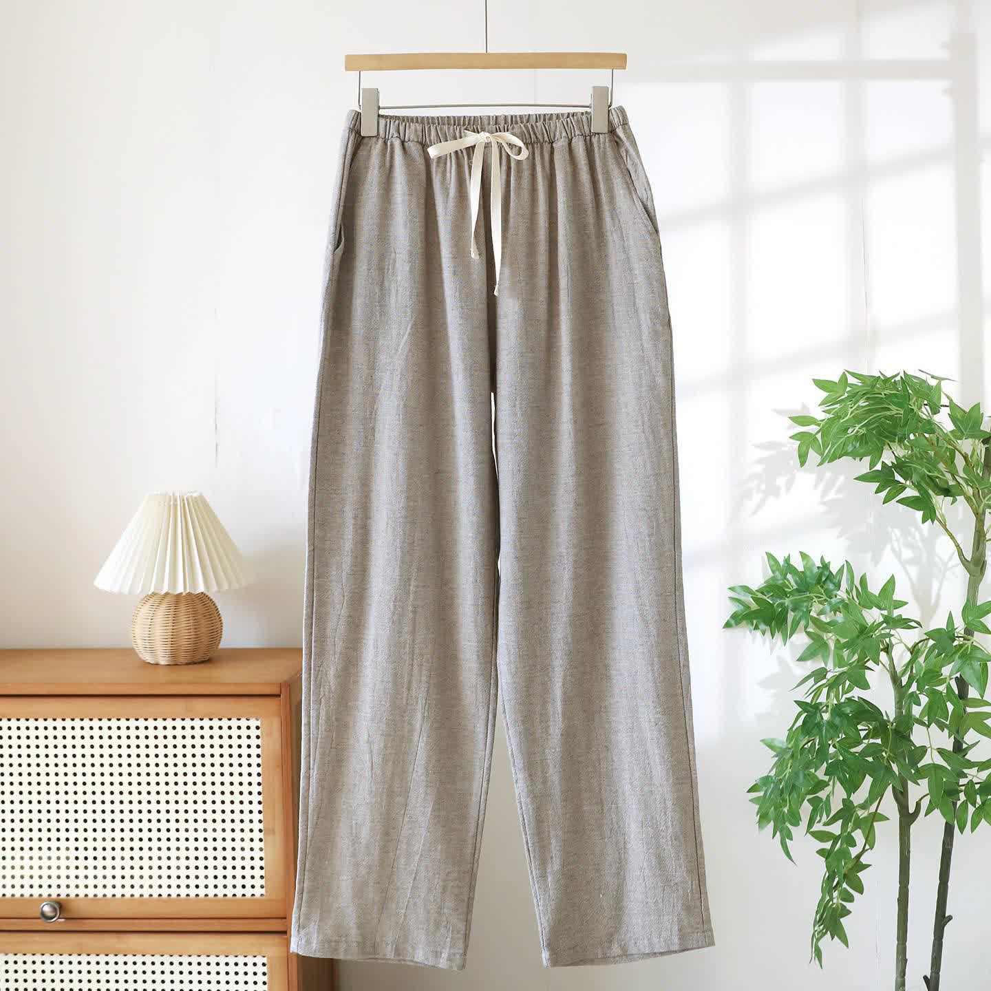 Pantaloni da salotto in cotone e lino coordinati per coppie - Caffè leggero - Uomini - 2XL - image 16