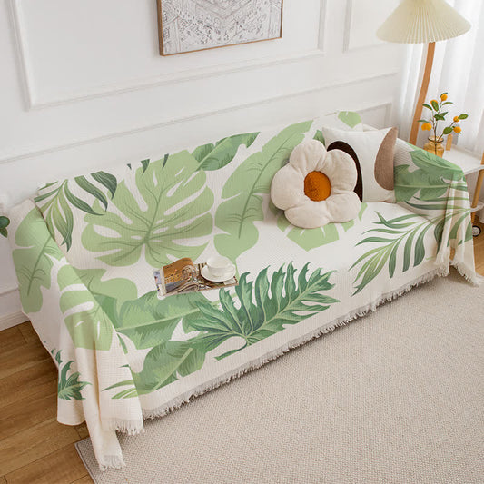 Coperta da divano con stampa a foglia e nappe - 180cm x 260cm - image 1