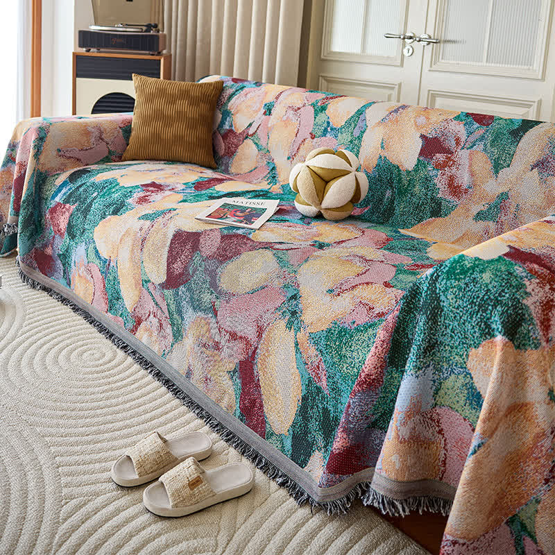 Coperta da divano vintage con motivo floreale - 180cm x 340cm - image 1