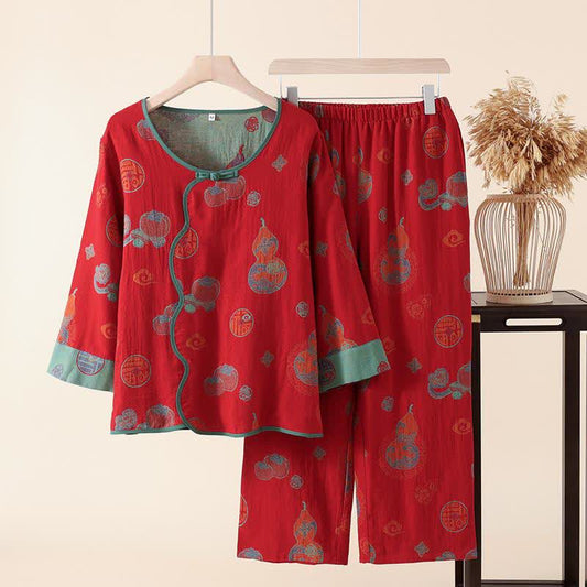 Pigiama in cotone con zucca e cachi in stile orientale - XL - image 1