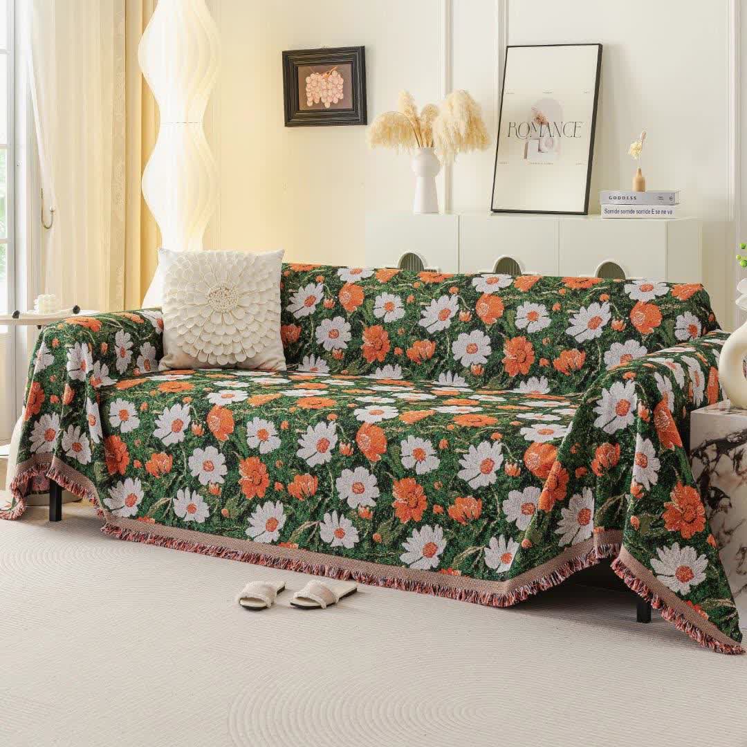 Coperta da divano in ciniglia con motivo jacquard a margherita - image 2