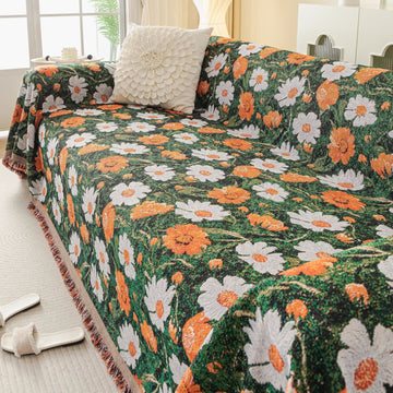 Coperta da divano in ciniglia con motivo jacquard a margherita - 180cm x 340cm - image 1