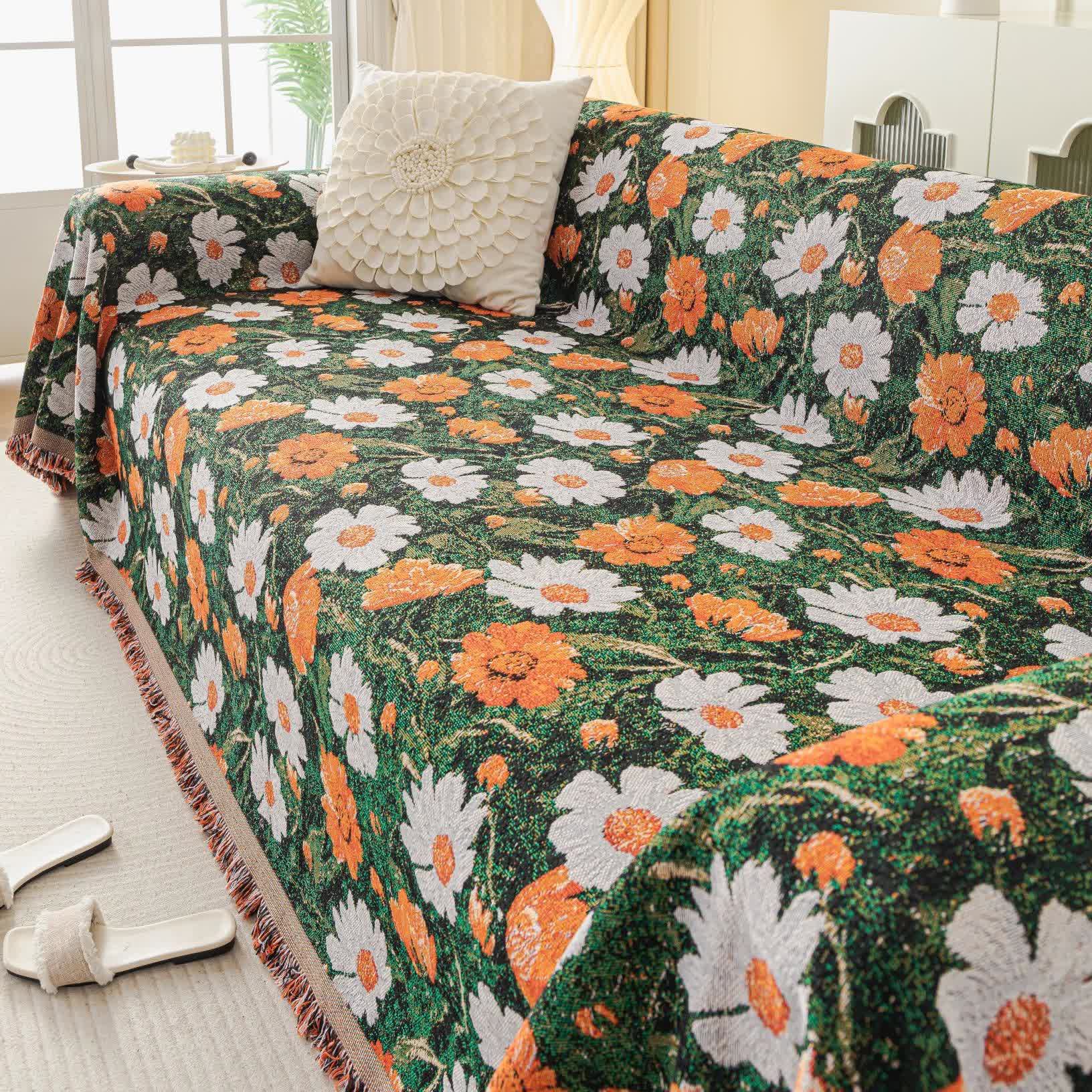 Coperta da divano in ciniglia con motivo jacquard a margherita - 180cm x 340cm - image 1