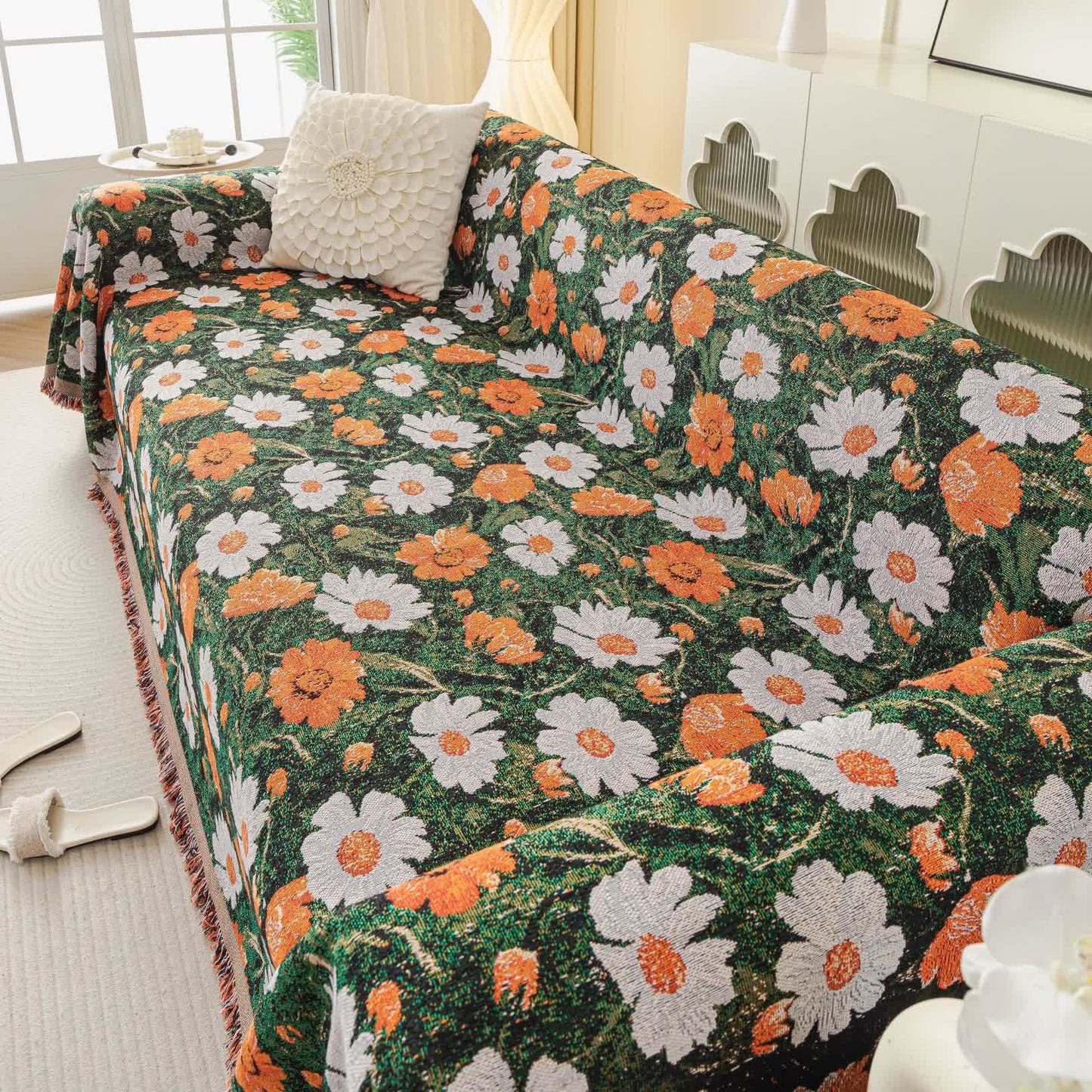 Coperta da divano in ciniglia con motivo jacquard a margherita - image 3