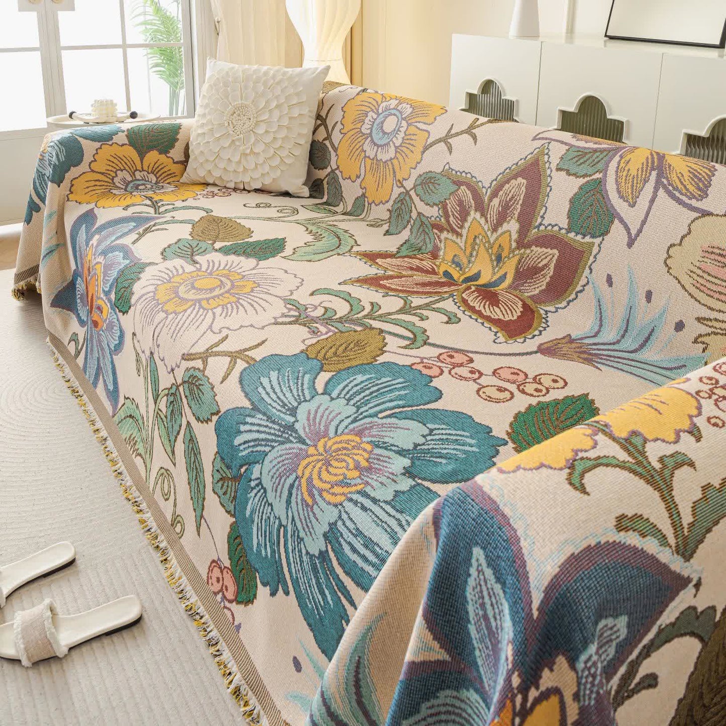 Coperta da divano in ciniglia jacquard floreale - 180cm x 340cm - image 1