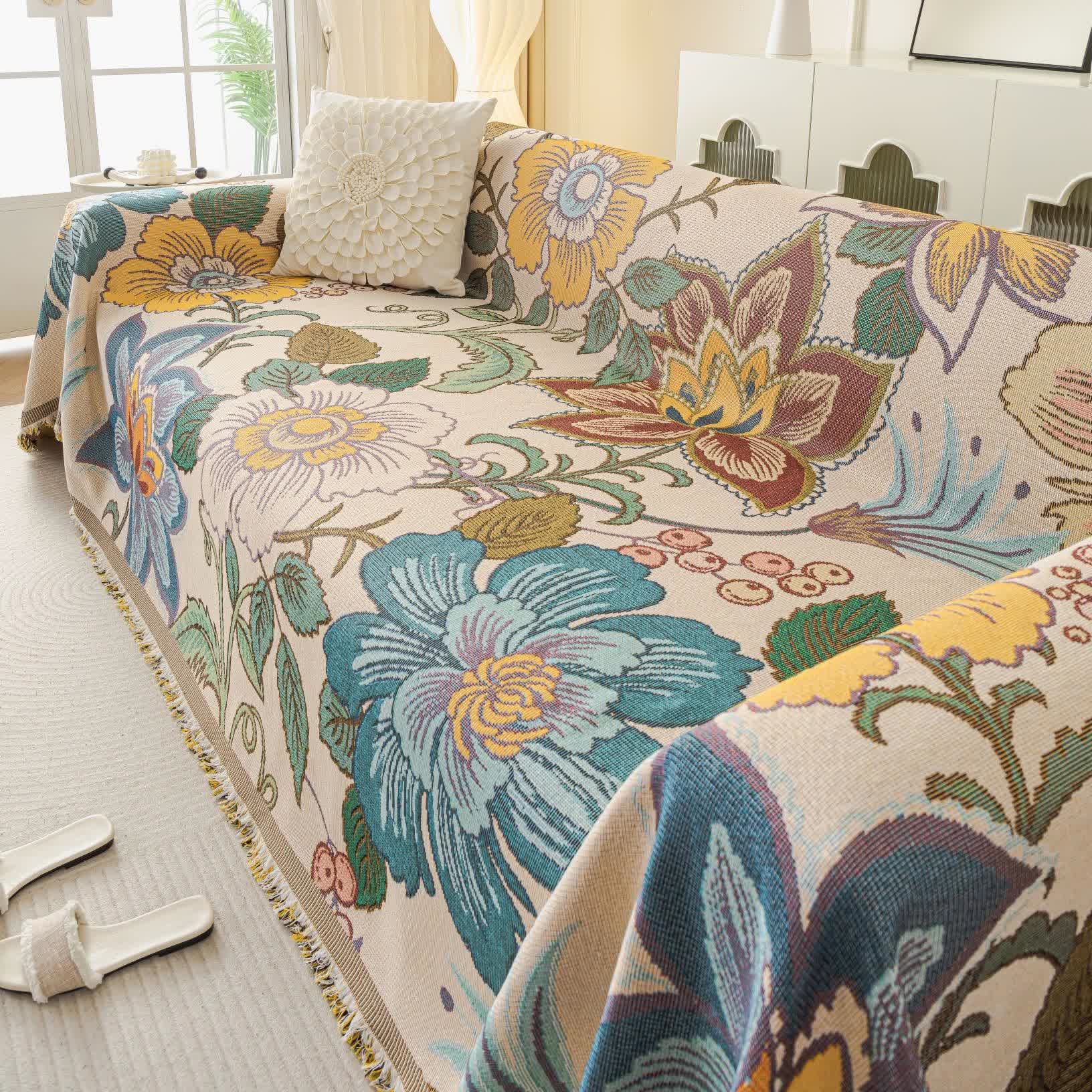 Coperta da divano in ciniglia jacquard floreale - 180cm x 340cm - image 1
