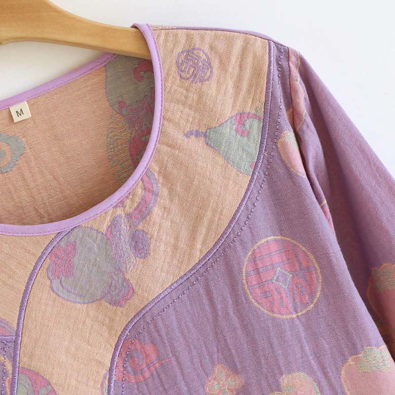 Camicia da notte ampia in garza di puro cotone con motivo a zucca - image 4