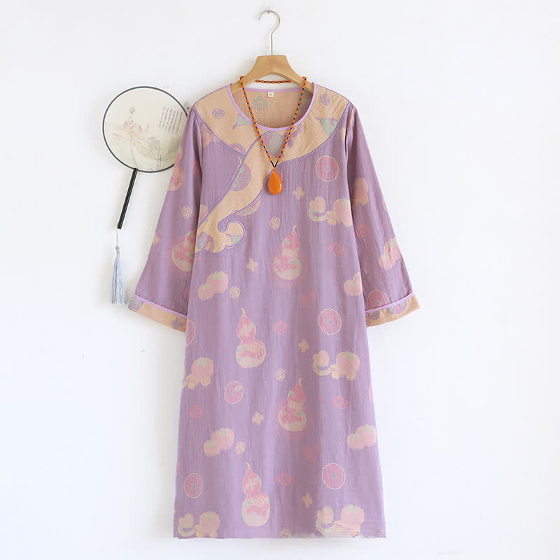 Camicia da notte ampia in garza di puro cotone con motivo a zucca - Viola - XL - image 0
