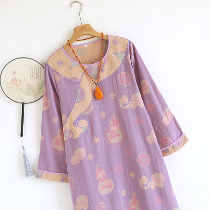 Camicia da notte ampia in garza di puro cotone color zucca - image 3