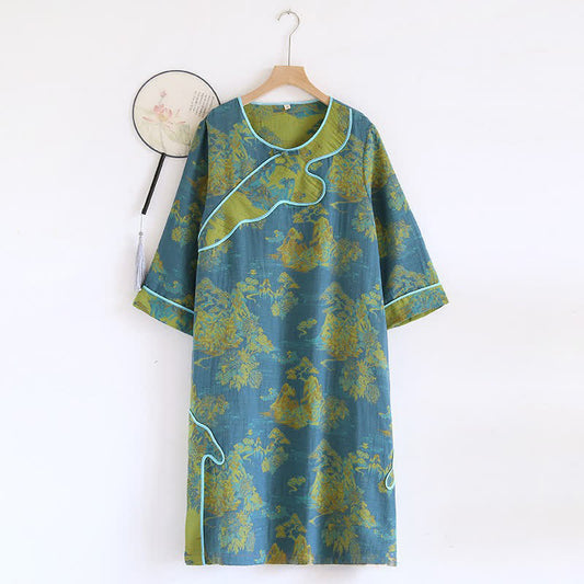 Camicia da notte ampia in garza di puro cotone Tree - XL - image 1