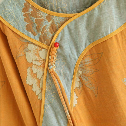 Pigiama in garza di cotone jacquard con farfalla e peonia - image 4