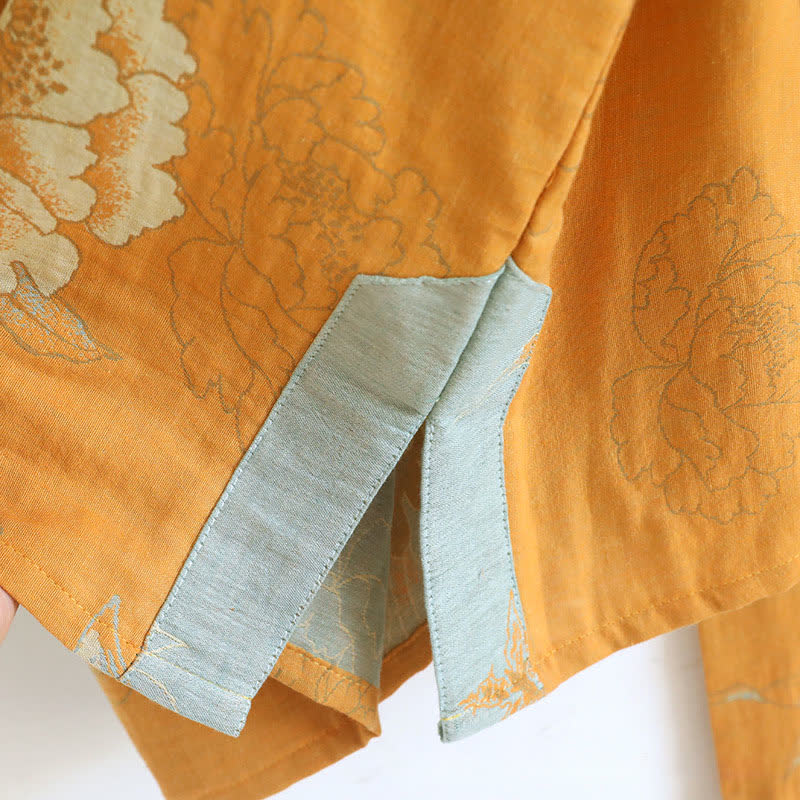 Pigiama in garza di cotone jacquard con farfalla e peonia - image 9