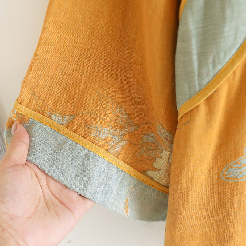 Pigiama in garza di cotone jacquard con farfalla e peonia - image 6