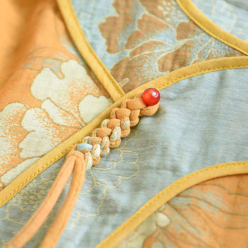 Pigiama in garza di cotone jacquard con farfalla e peonia - image 5