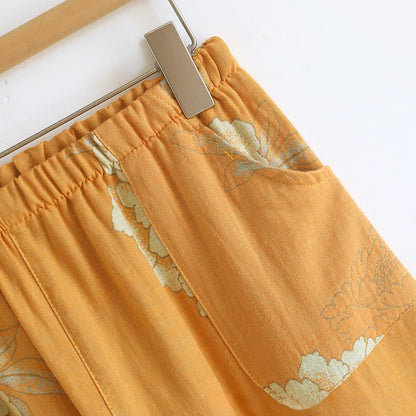 Pigiama in garza di cotone jacquard con farfalla e peonia - image 11