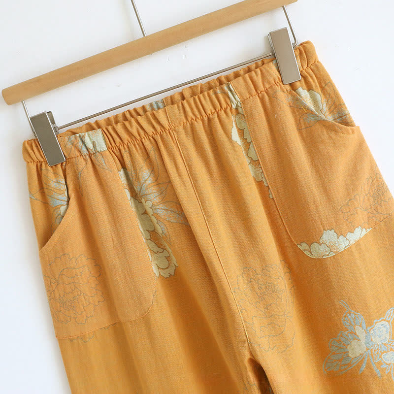 Pigiama in garza di cotone jacquard con farfalla e peonia - image 10