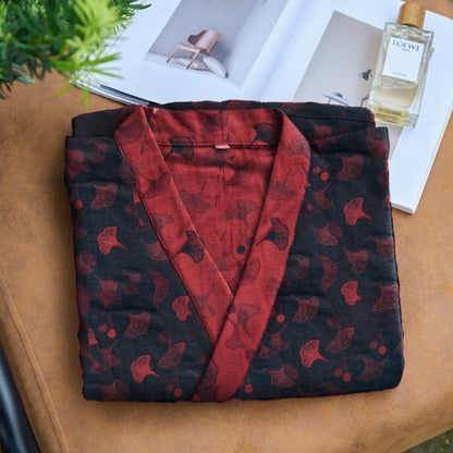 Kimono bicolore in garza di cotone ginkgo - image 4