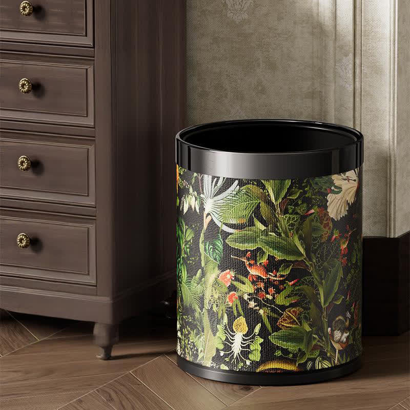 Cestino della spazzatura in pelle con motivo giungla tropicale - Cerchio nero - 9"L x 9"L x 11"A - image 7