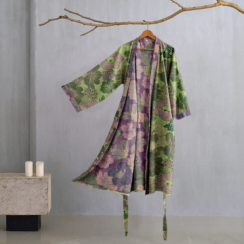 Kimono in garza di cotone color pesca - Verde - 2XL - image 6
