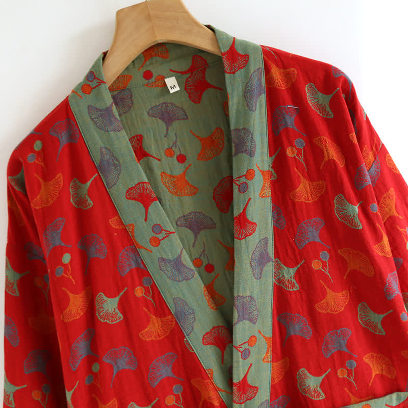 Kimono bicolore in garza di cotone ginkgo - image 10