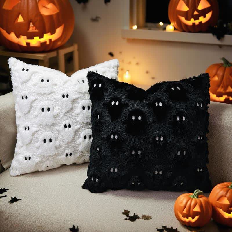 Copricuscini ricamati con fantasma di Halloween (2 pezzi) - 1x Bianco+1x Nero - 45cm x 45cm - image 2