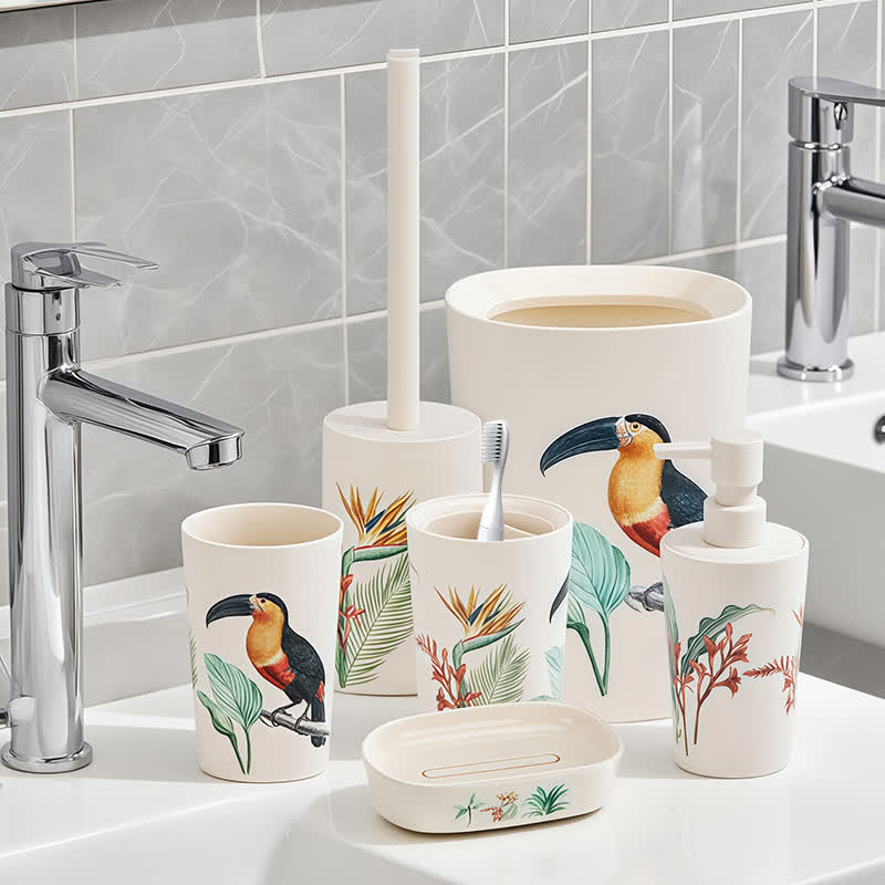 Set di accessori da bagno con fenicotteri tropicali (6 pezzi) - image 2