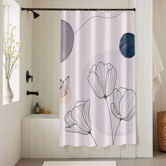 Tenda da doccia impermeabile con motivo a farfalla e tulipano rurale - 180cm x 200cm - image 1