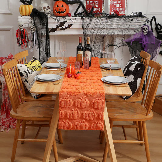 Runner da tavolo trapuntato 3D a forma di zucca di Halloween - Arancia - 33cm x 275cm - image 1