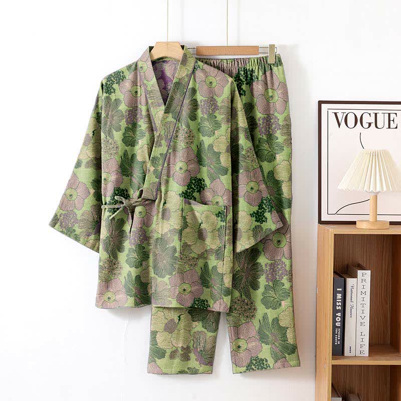 Completo da casa in stile kimono Peach Blossom - Verde - XL - image 2