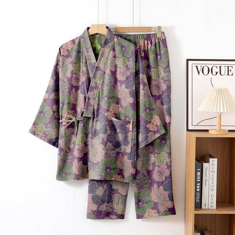 Completo da casa in stile kimono Peach Blossom - Viola - XL - image 5