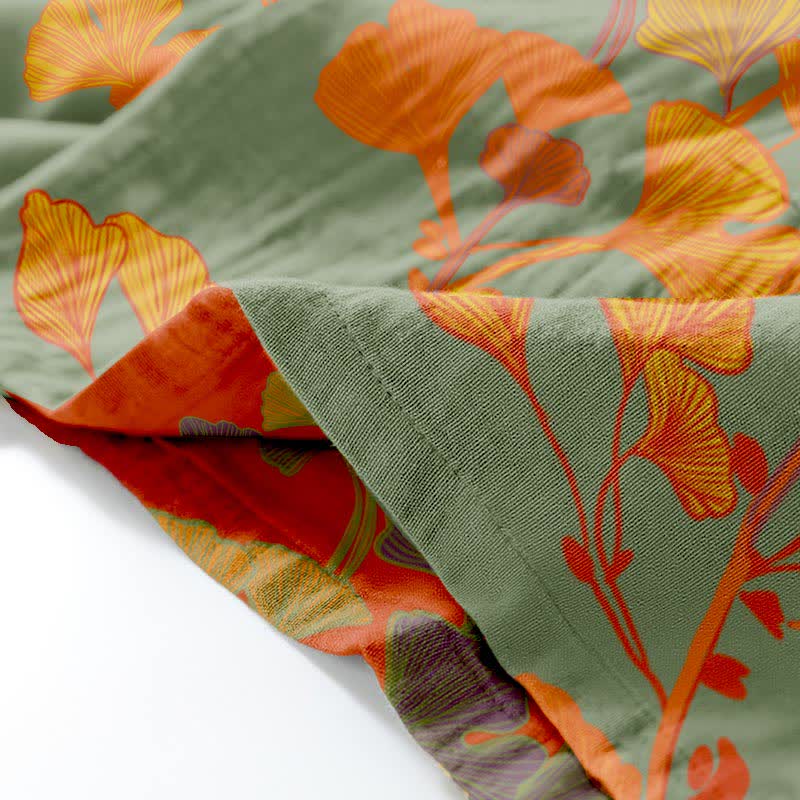 Pigiama kimono in cotone con grandi foglie di ginkgo - image 9