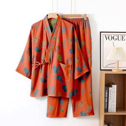 Completo da salotto in kimono di garza di cotone Ginkgo - Rosso arancione - XL - image 15