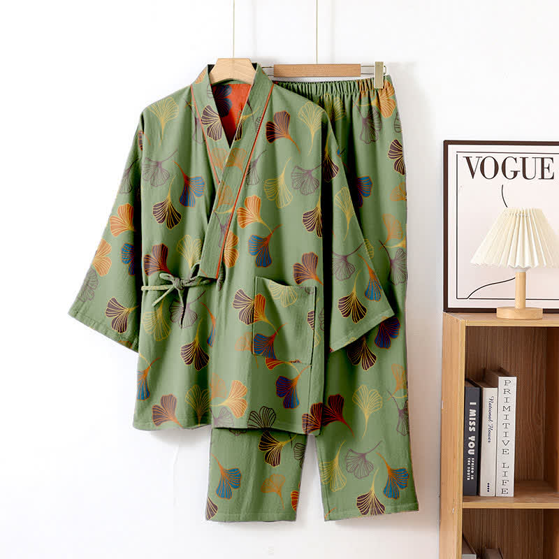 Completo da salotto in kimono di garza di cotone Ginkgo - Verde - XL - image 12