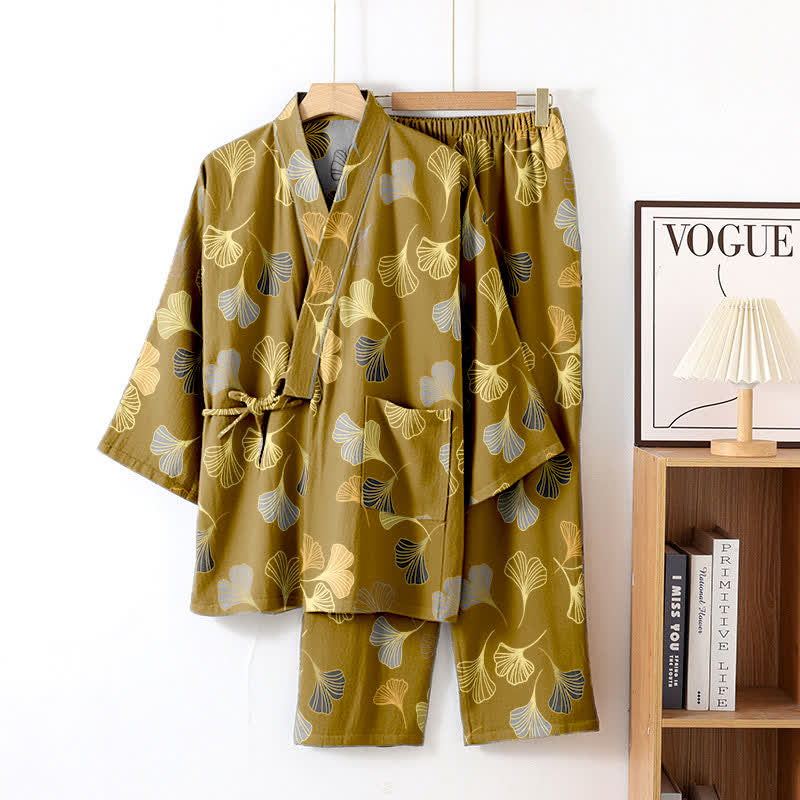 Completo da salotto in kimono di garza di cotone Ginkgo - Giallo scuro - XL - image 30