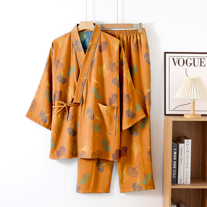 Completo da salotto in kimono di garza di cotone Ginkgo - Arancia - XL - image 9