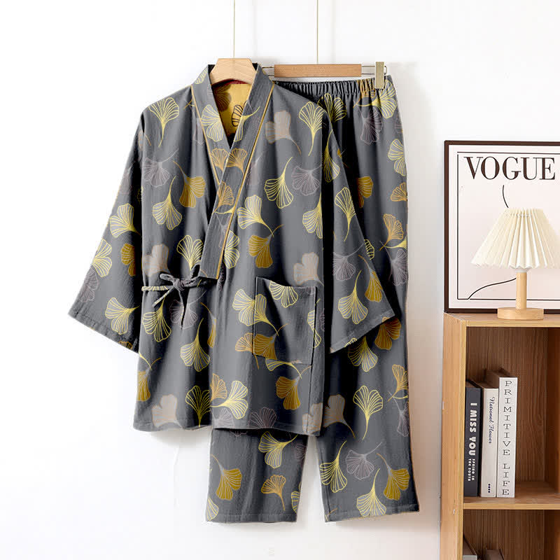 Completo da salotto in kimono di garza di cotone Ginkgo - Grigio scuro - XL - image 33
