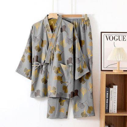 Completo da salotto in kimono di garza di cotone Ginkgo - Grigio chiaro - XL - image 24