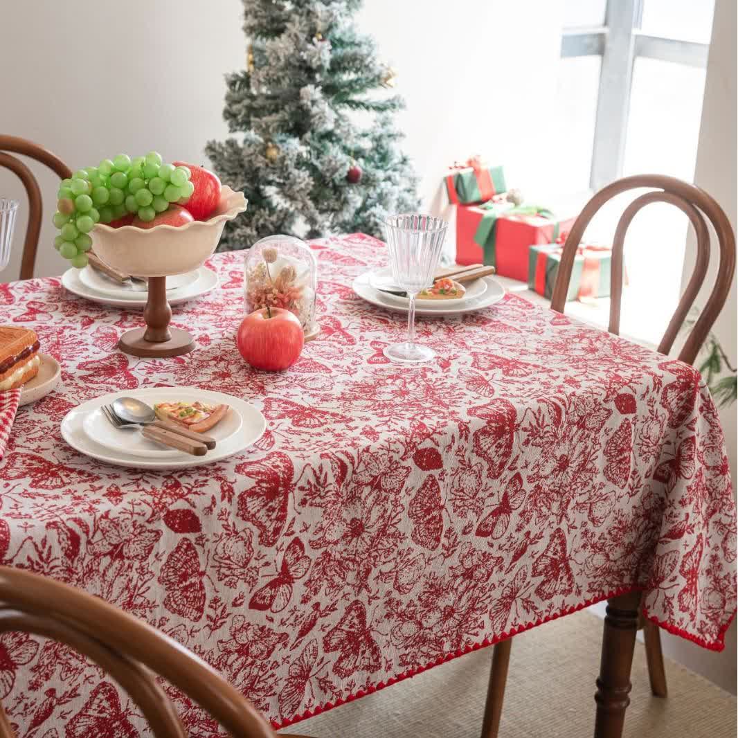 Tovaglia jacquard floreale con farfalle rosse - Girare - 152cm - image 1