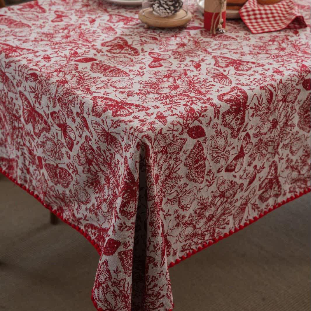 Tovaglia jacquard floreale con farfalle rosse - image 5