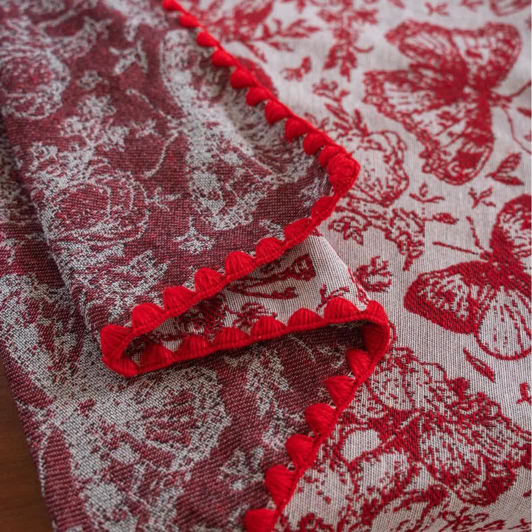Tovaglia jacquard floreale con farfalle rosse - image 6