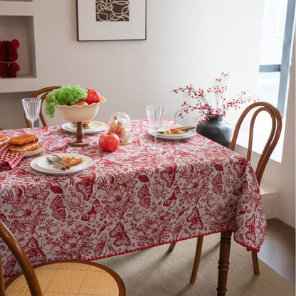 Tovaglia jacquard floreale con farfalle rosse - image 3