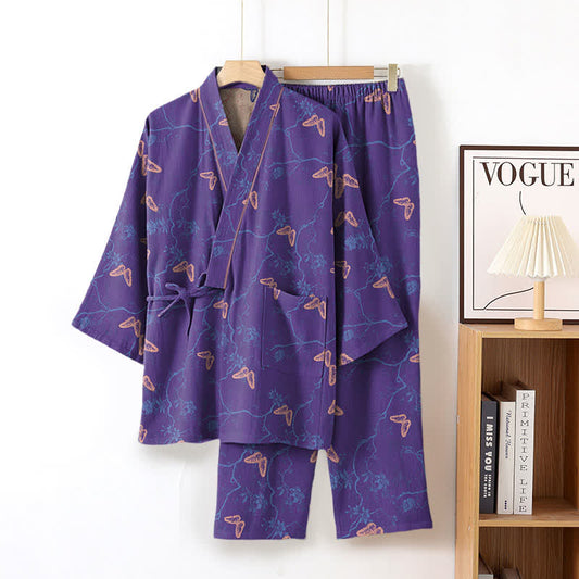 Completo da salotto in kimono di garza di cotone a farfalla - Viola - XL - image 1