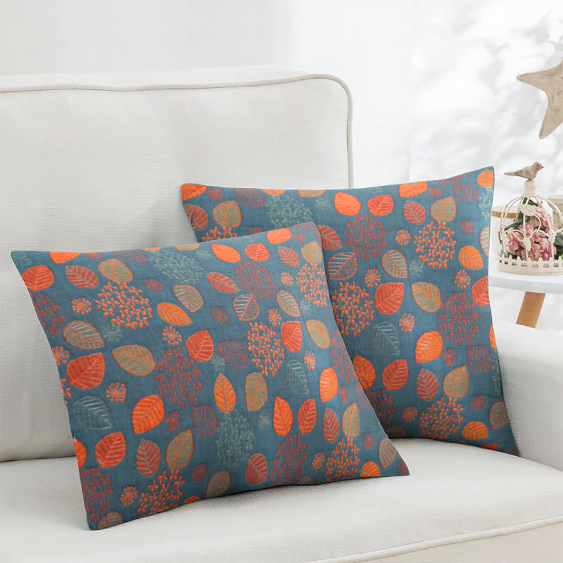Federe quadrate in cotone jacquard con stampa a foglie (2 pezzi) - 45cm x 45cm - image 1