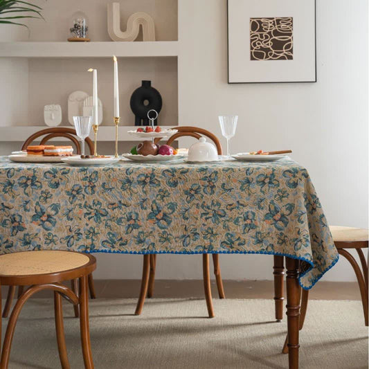 Tovaglia jacquard floreale blu in stile rustico - Girare - 152cm - image 1