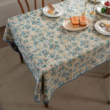 Tovaglia jacquard floreale blu in stile rustico - image 5