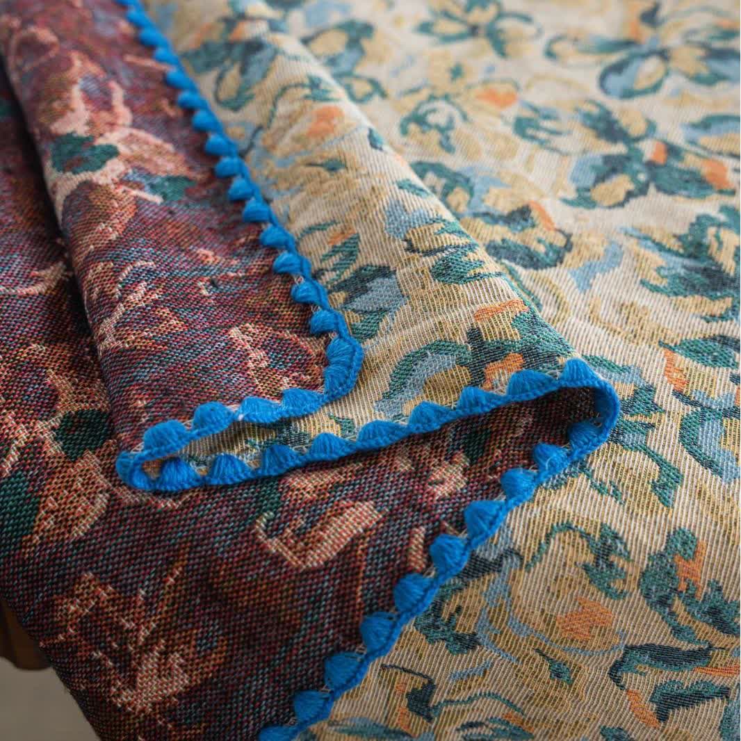 Tovaglia jacquard floreale blu in stile rustico - image 6