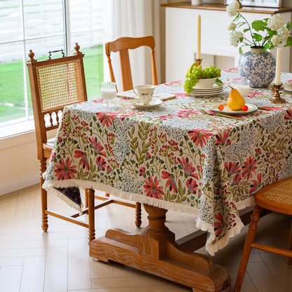 Tovaglia rustica con nappe in jacquard floreale - image 3